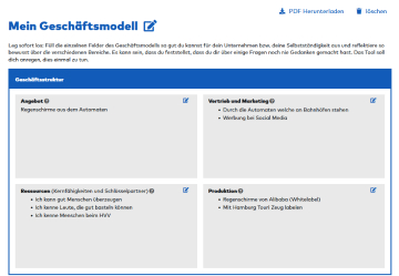 Screenshot Geschäftsmodell Canvas